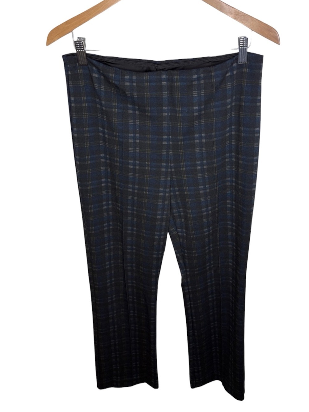 Lysse' Blue Plaid Print Straight Leg Pull On Pants Women Size XL PILLING